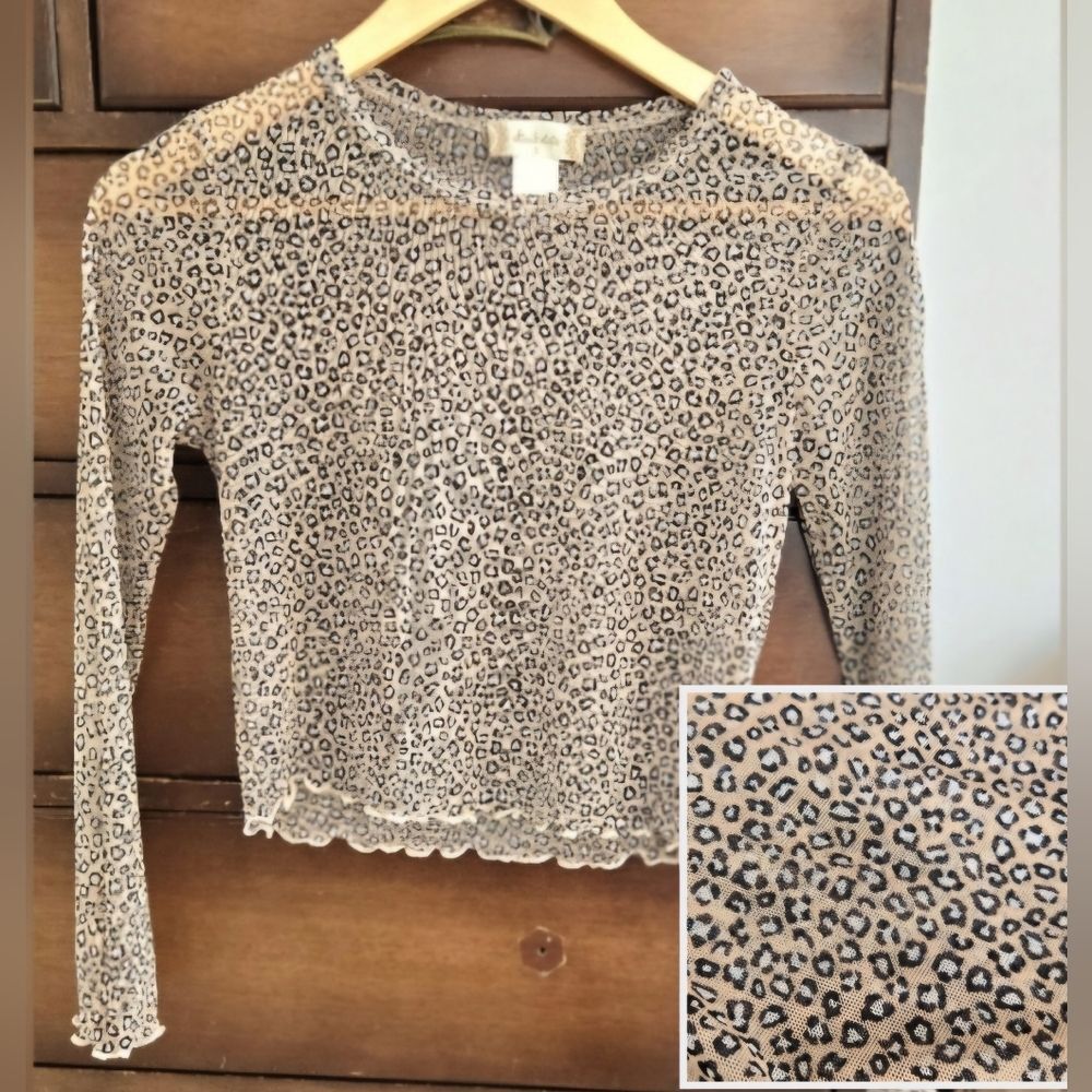 Altar'd State Mesh Leopard Print Long Sleeve Top
